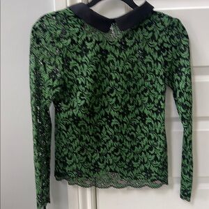 Elegant Green Lace Top with Black Collar
